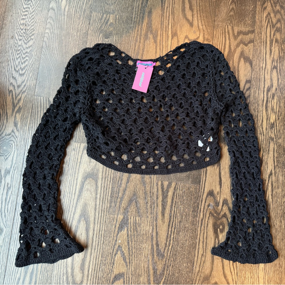 Edikted Charcoal Crochet Knit Top